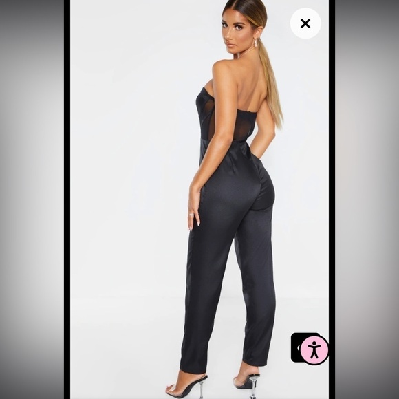 BLACK Bandeau Mesh Insert Cup Detail Jumpsuit